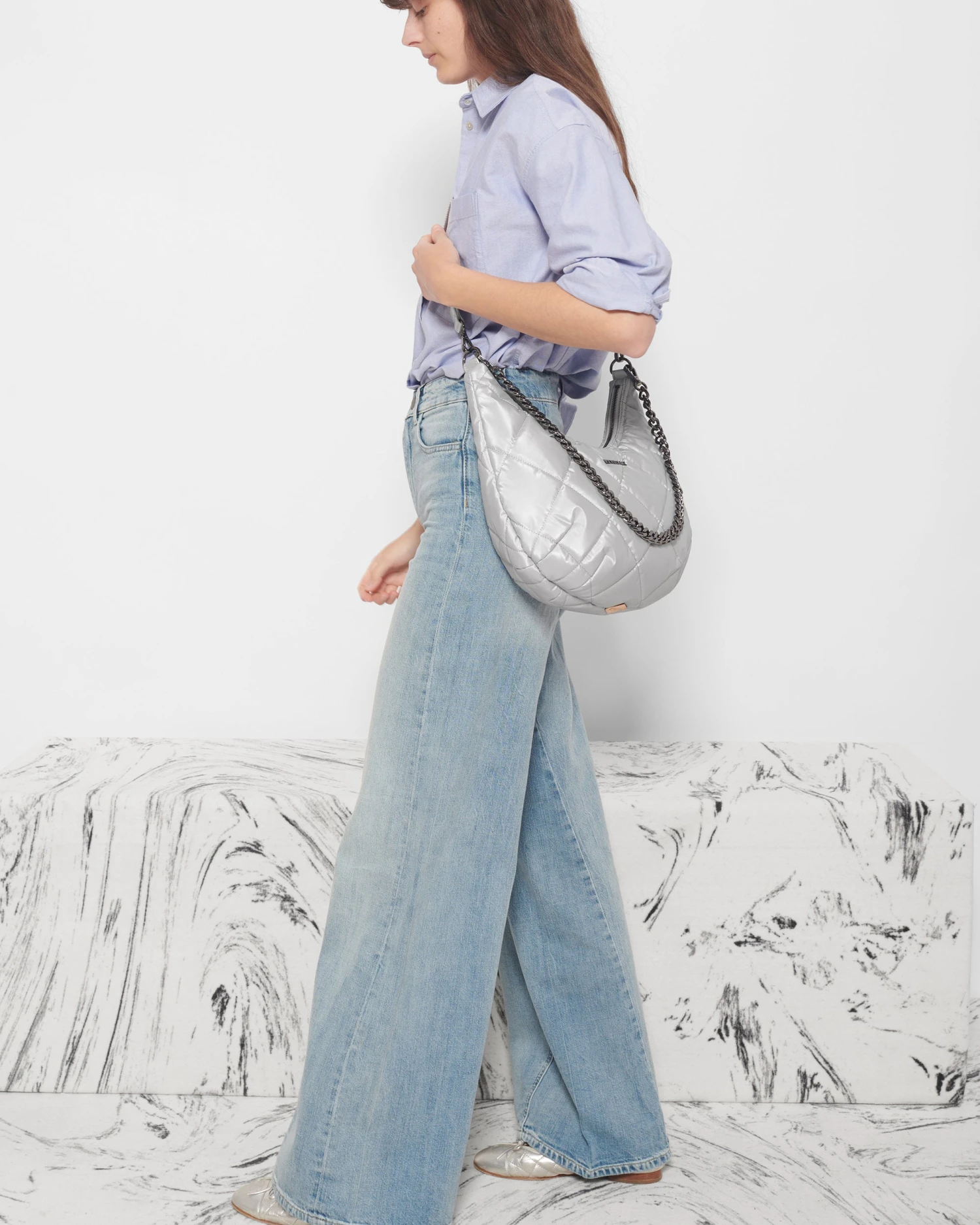 Oyster Metallic Madison Shoulder Bag - Image 5