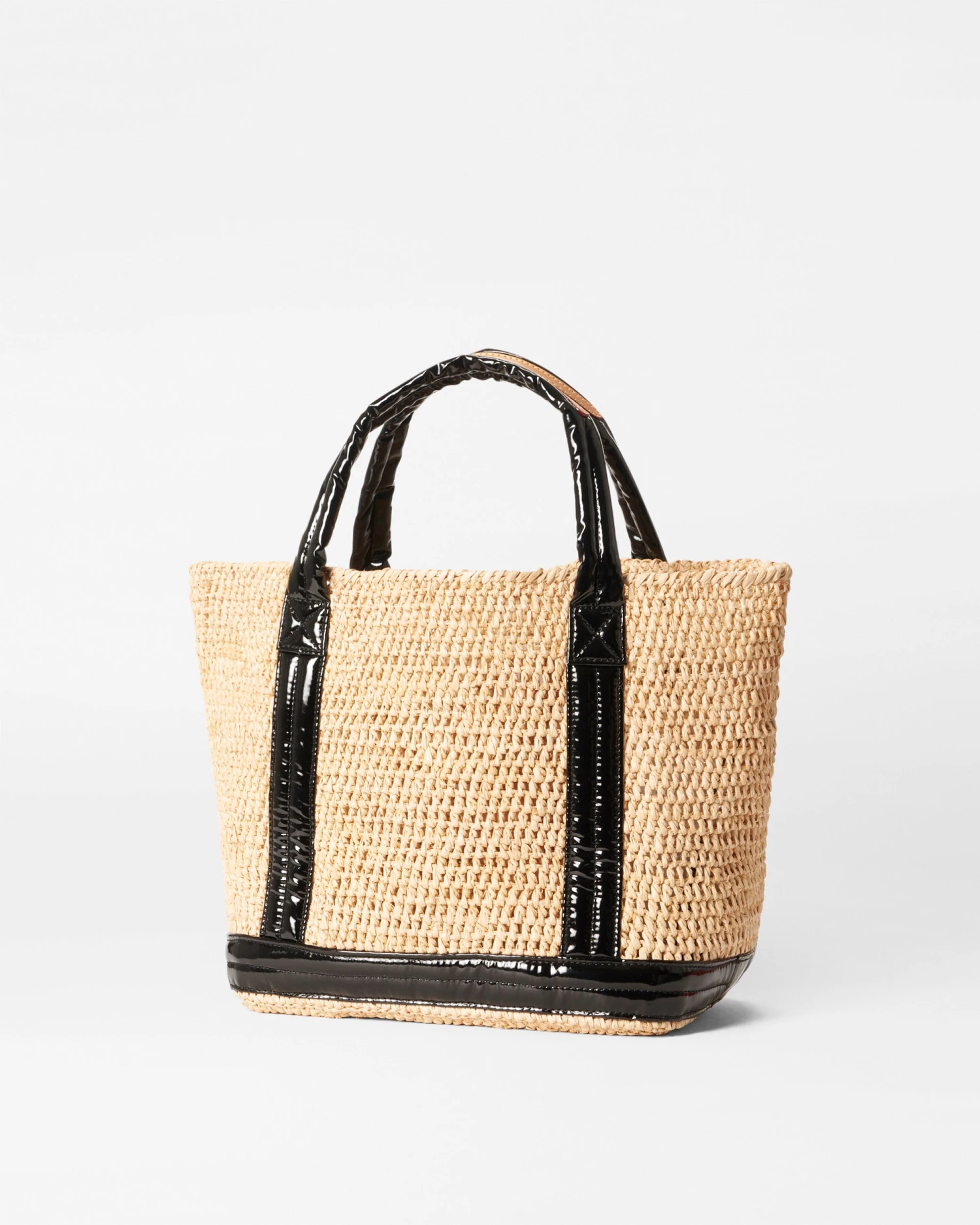 Raffia/Black Lacquer Small Raffia Tote - Image 3