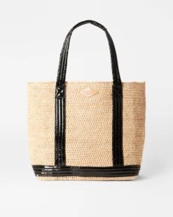 Raffia/Black Lacquer Large Raffia Tote