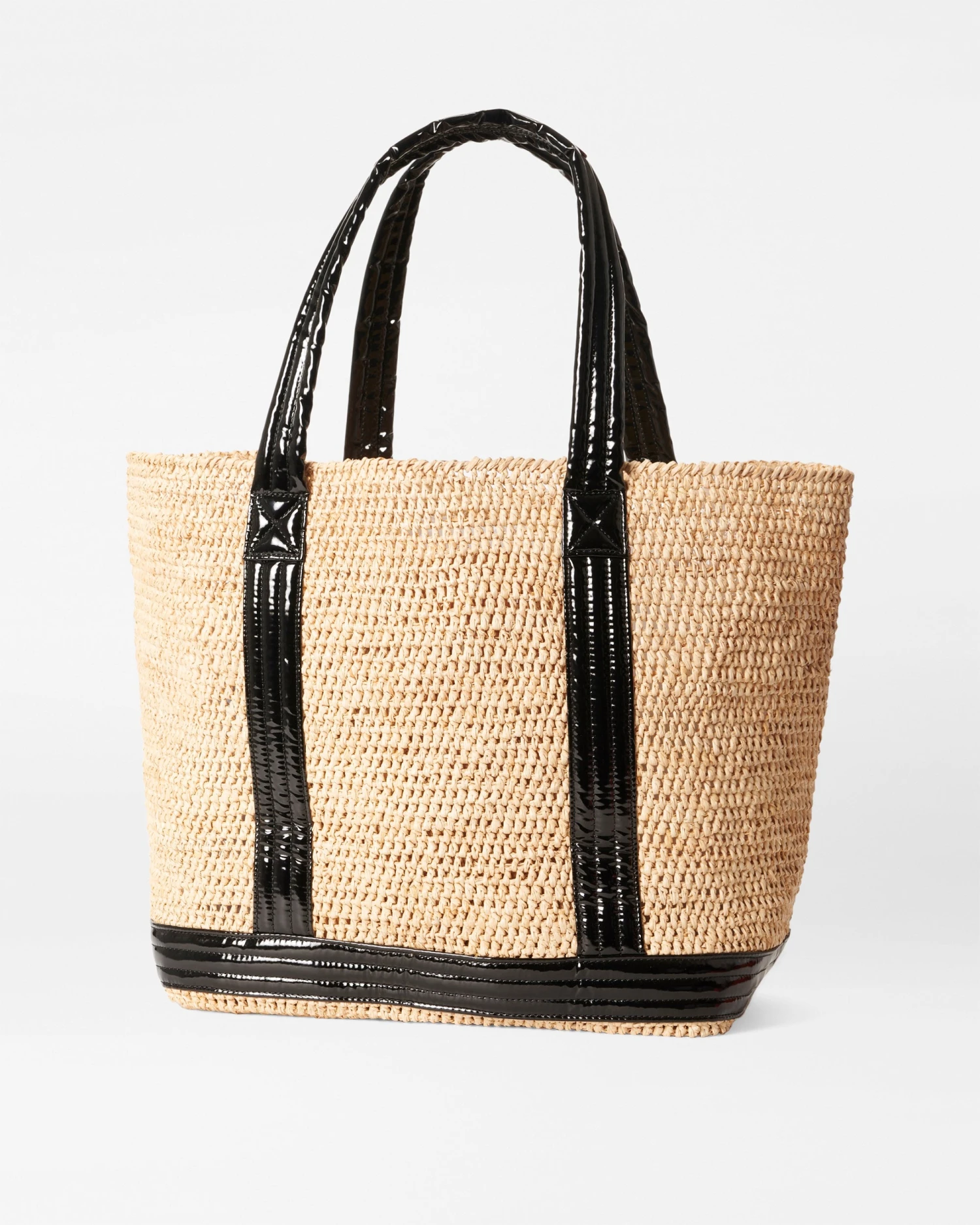 Raffia/Black Lacquer Large Raffia Tote - Image 3