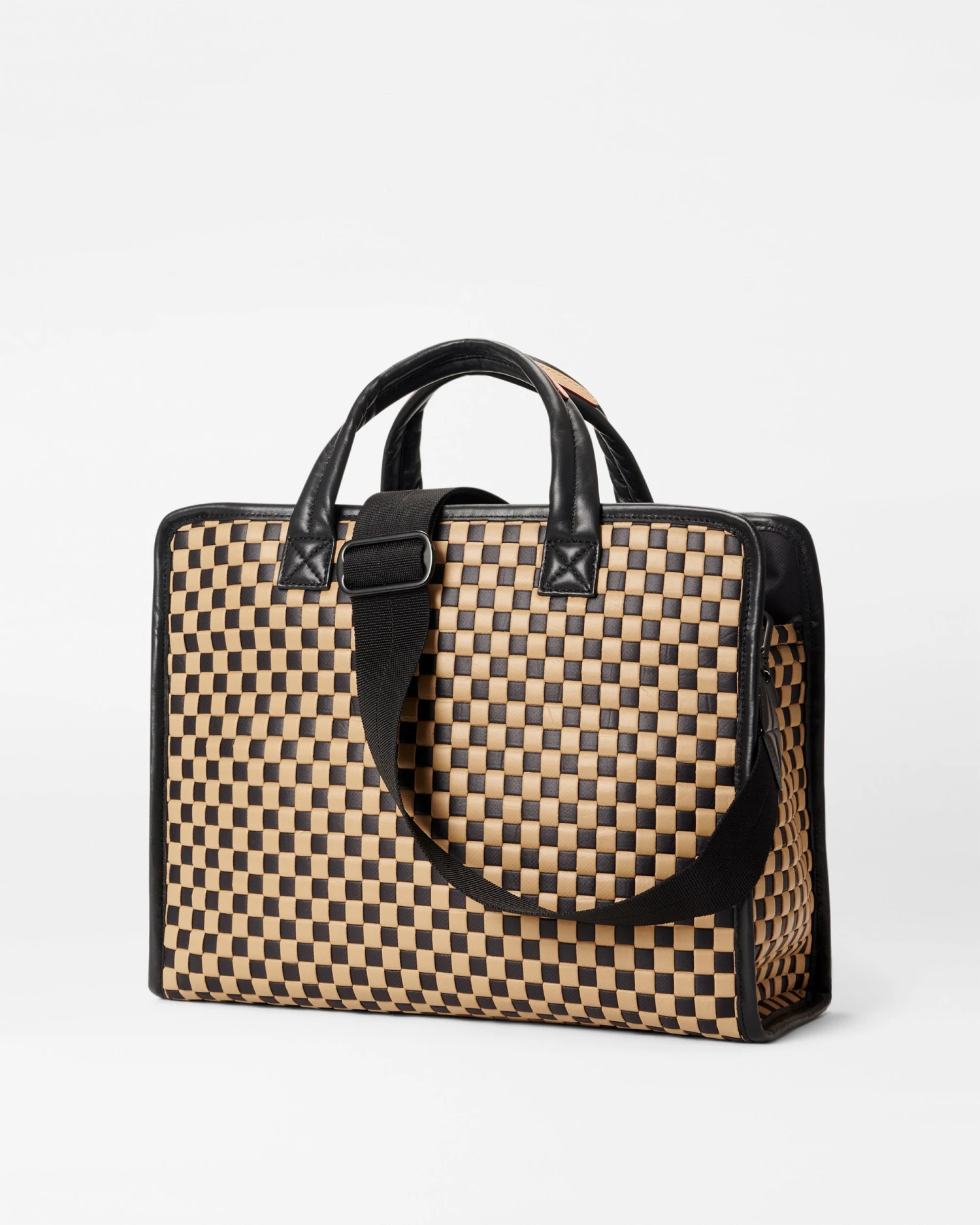 Camel & Black Medium Woven Box Tote - Image 3
