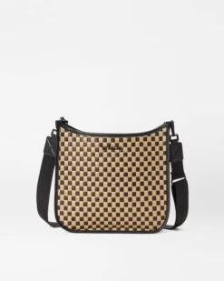 Camel & Black Woven Box Crossbody